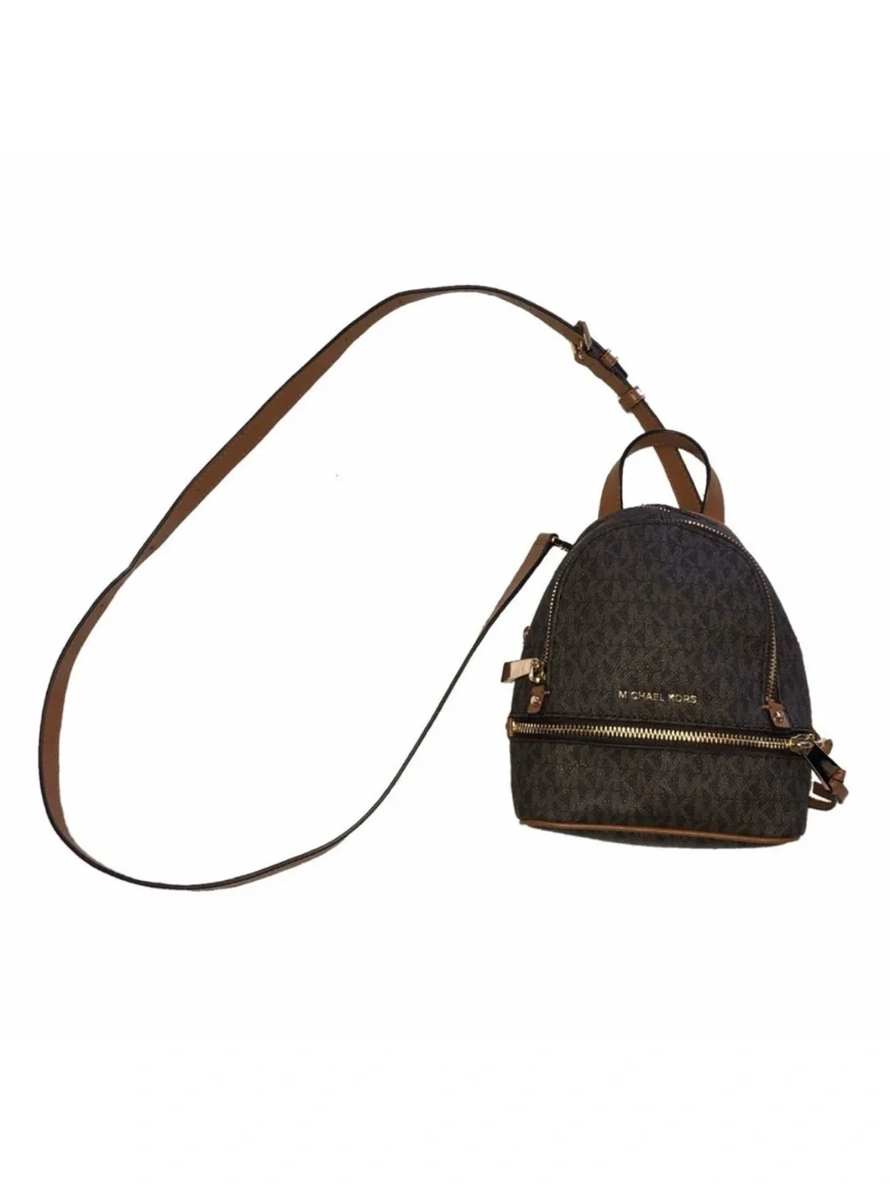 Michael Kors Brown MK Signature Mini Backpack with Gold Hardware